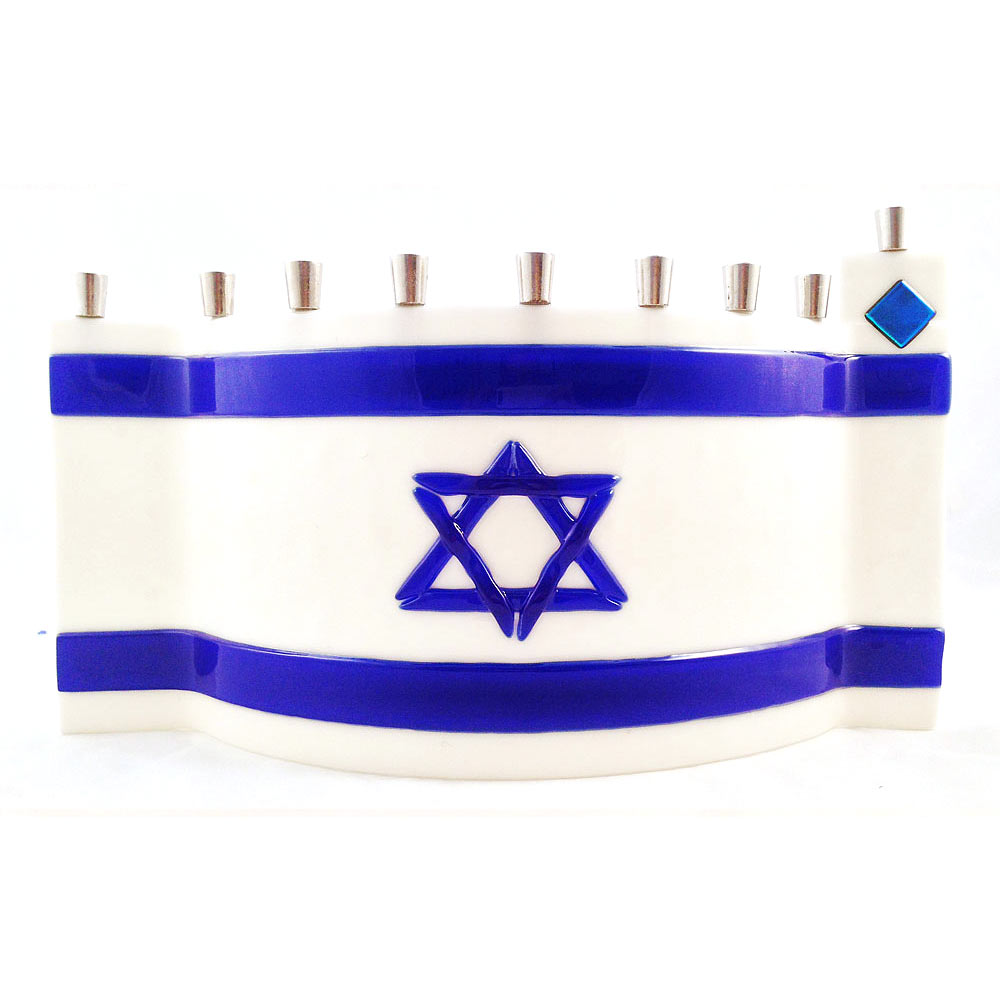 Hanukkah GiftsIsrael Flag Wave Hanukkah Menorah In Fused Glass by