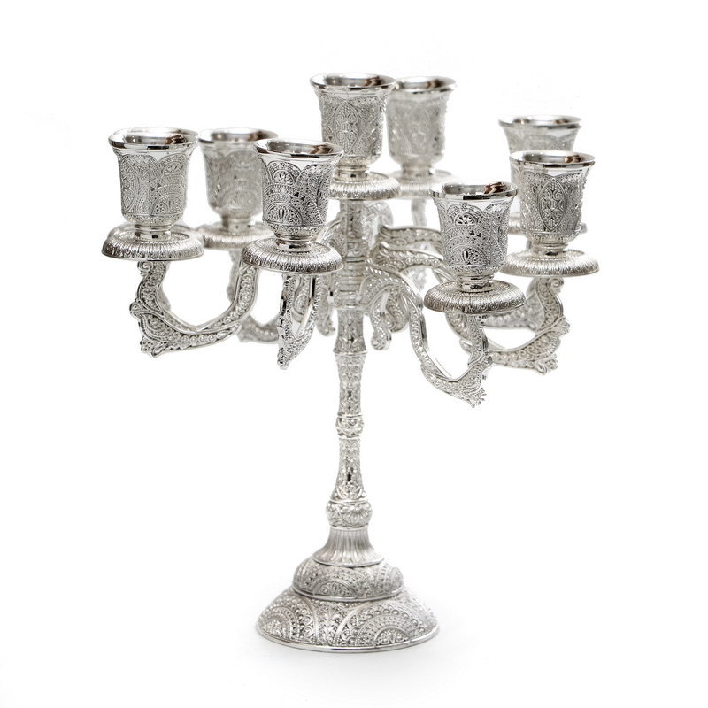 Jewish Gifts 9 Branch Silver Plated Filigree Candelabra