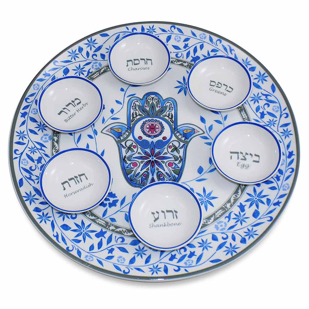 Traditional Porcelain Seder Set In Blue Home Kitchen Collectible Figurines