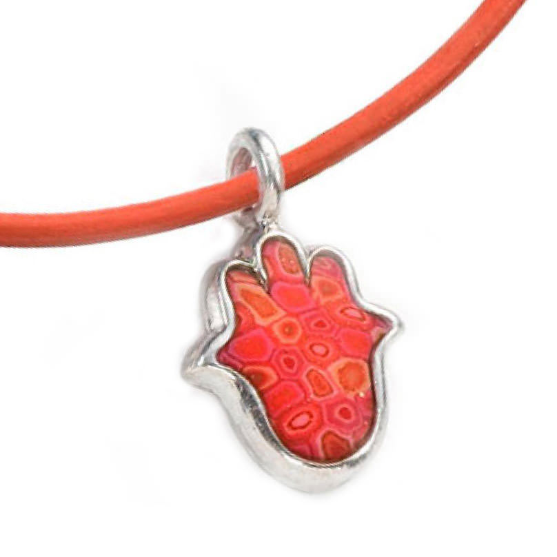 Jewish Jewelry Coral Leather Hamsa Bracelet