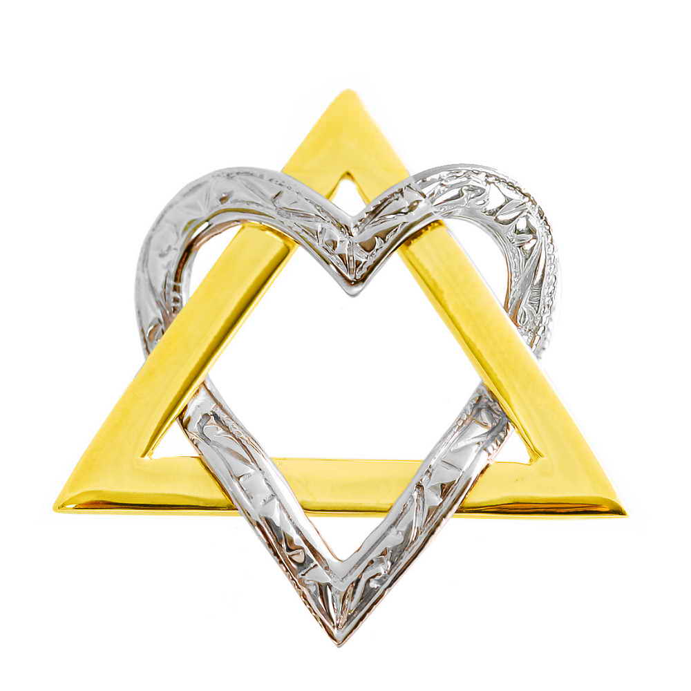Two Tone Jewish Star Heart Pendant