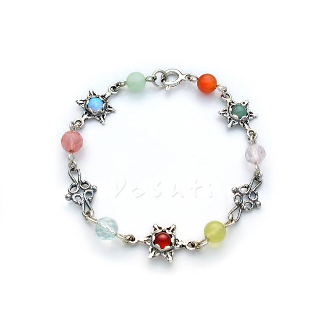 Jewish Jewelry Glass Bead And Jewish Star Bracelet, Made In Israel