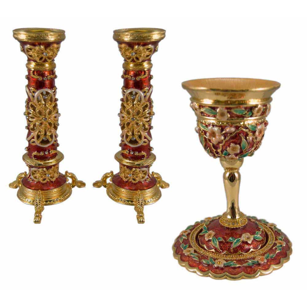 Ornate Shabbat Candle & Kiddush Set