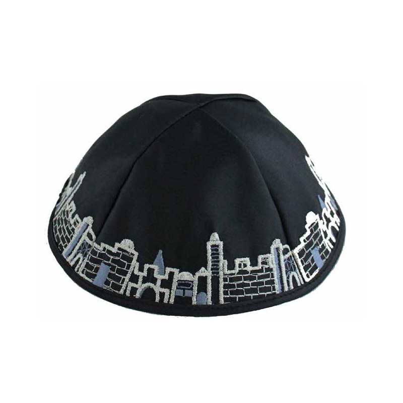 Embroidered Black Satin Yarmulke