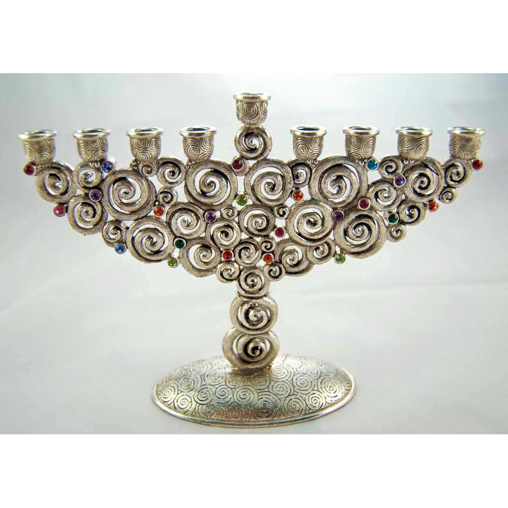 Menorah Judaica Swirls And Stones Menorah By Quest