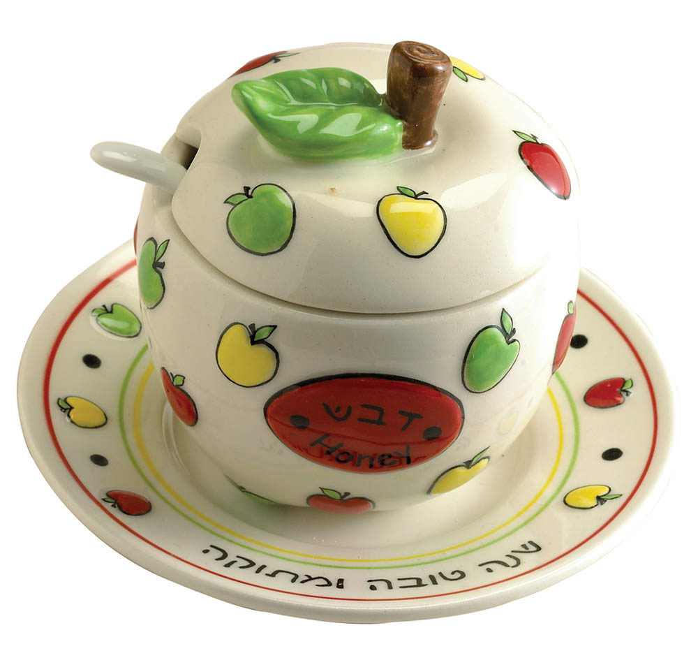Ceramic Apple Honey Dish Set With Plate & Spoon