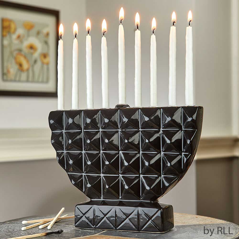 Hanukkah Gifts UltraModern Black Geometric Ceramic Menorah
