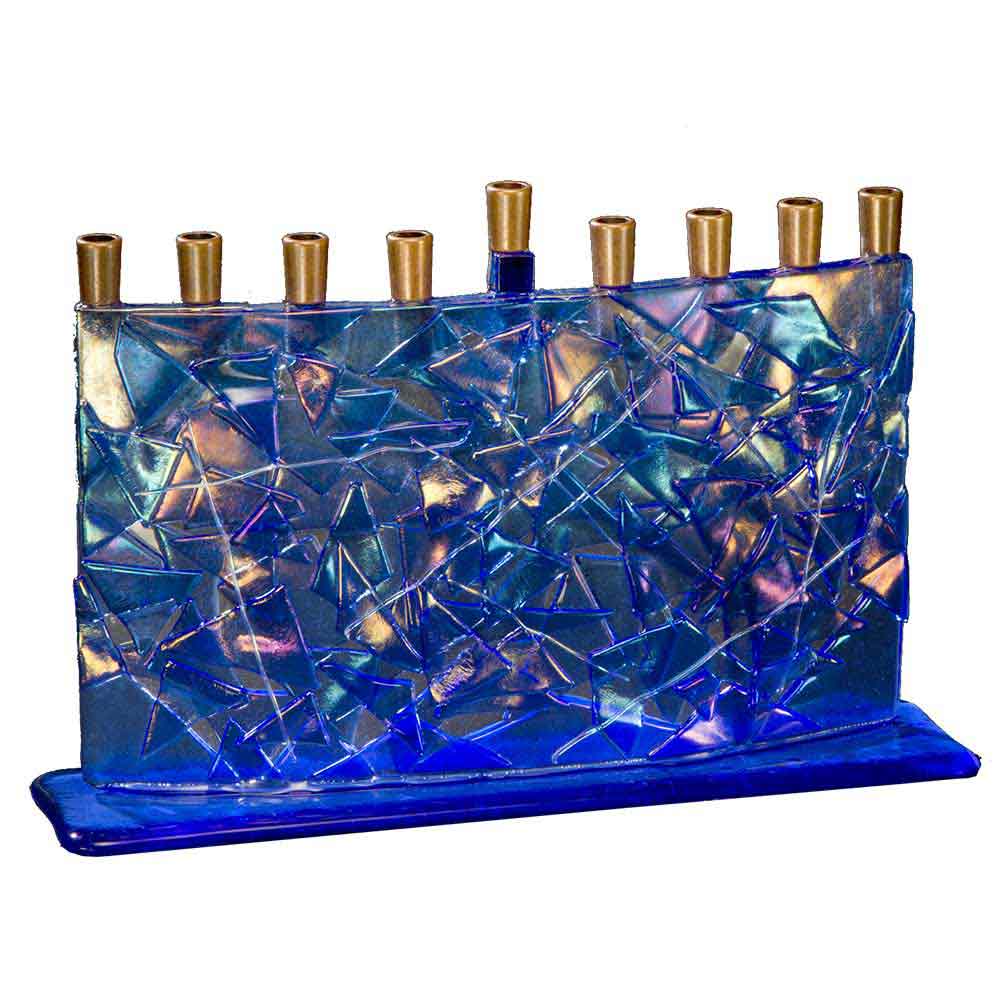 Hanukkah MenorahsBlue Fused Glass Wave Menorah