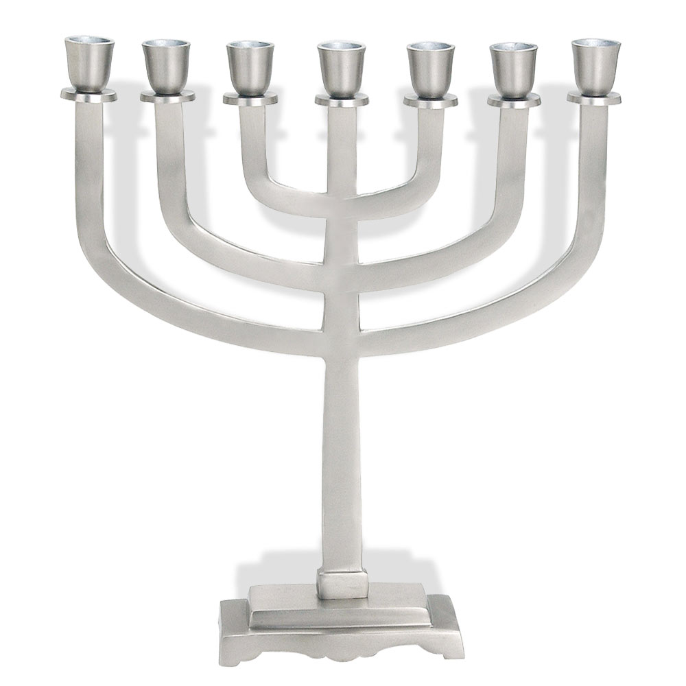 7 Branch Menorahs Contemporary Brushed Aluminum Seven Branch Menorah