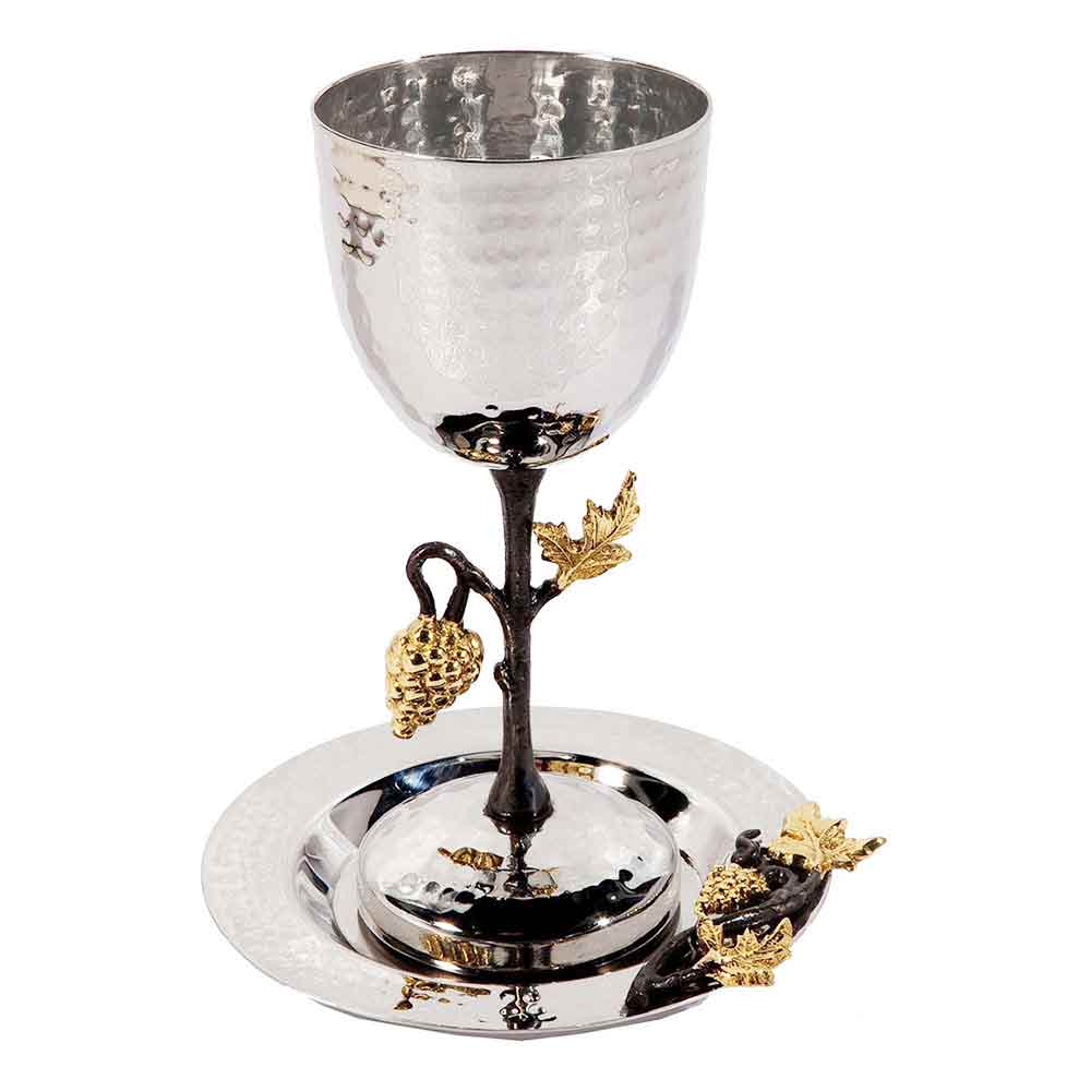 Shabbat Kiddush Cups Hammered Grape Vine Kiddush Cup Tray