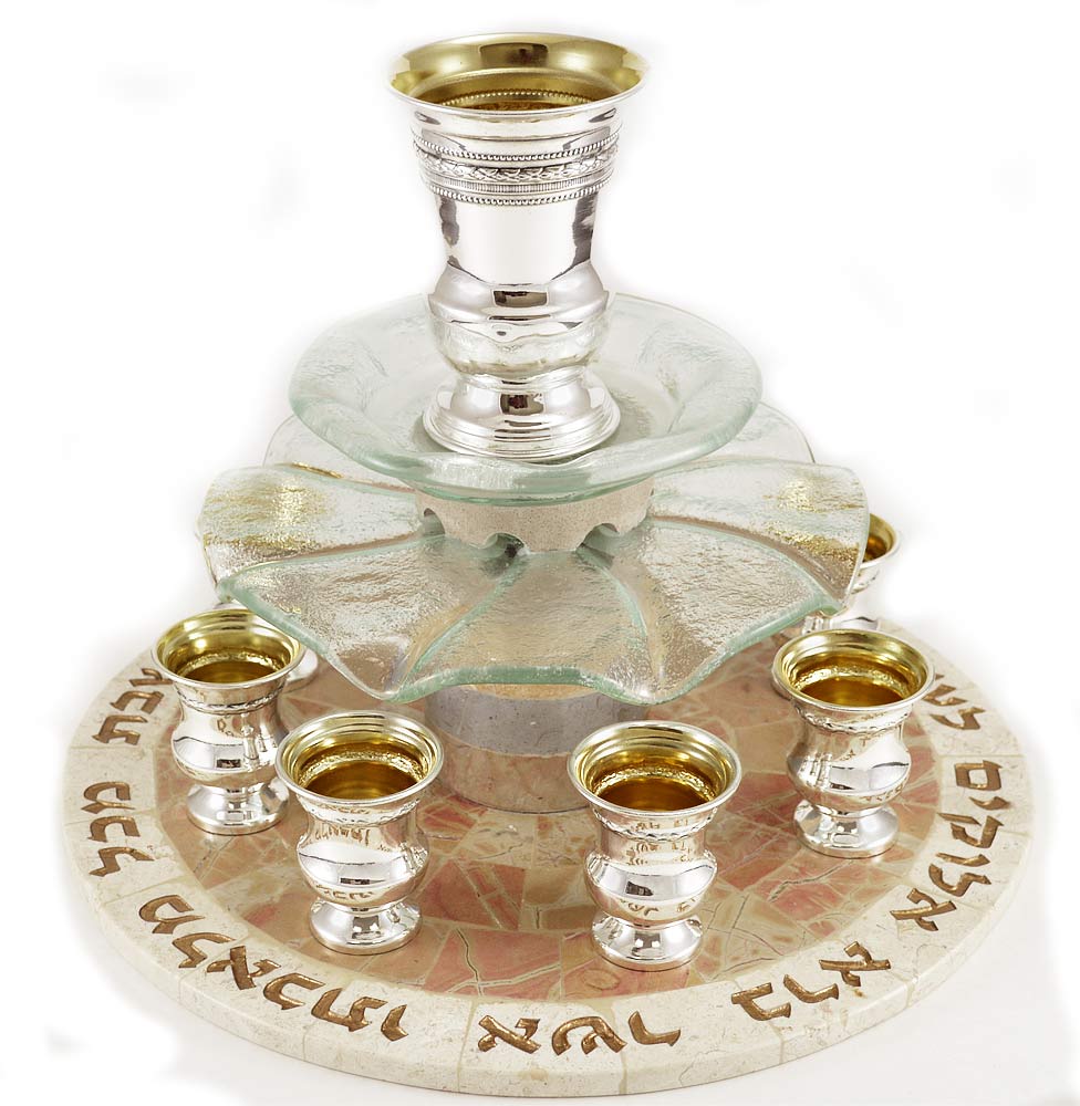 Shabbat GiftsJudaica Jerusalem Stone Glass Wine Fountain Set