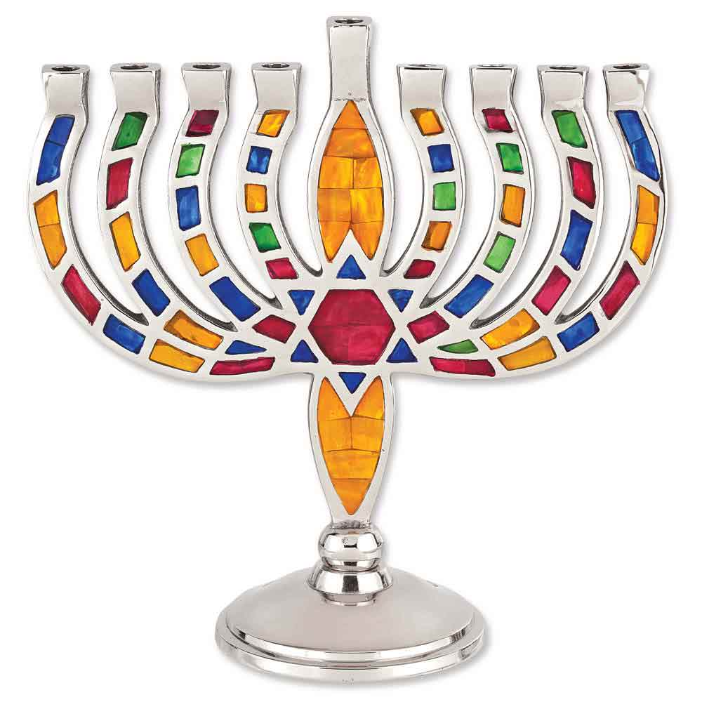 Multi Color Inlay Curved Hanukkah Menorah
