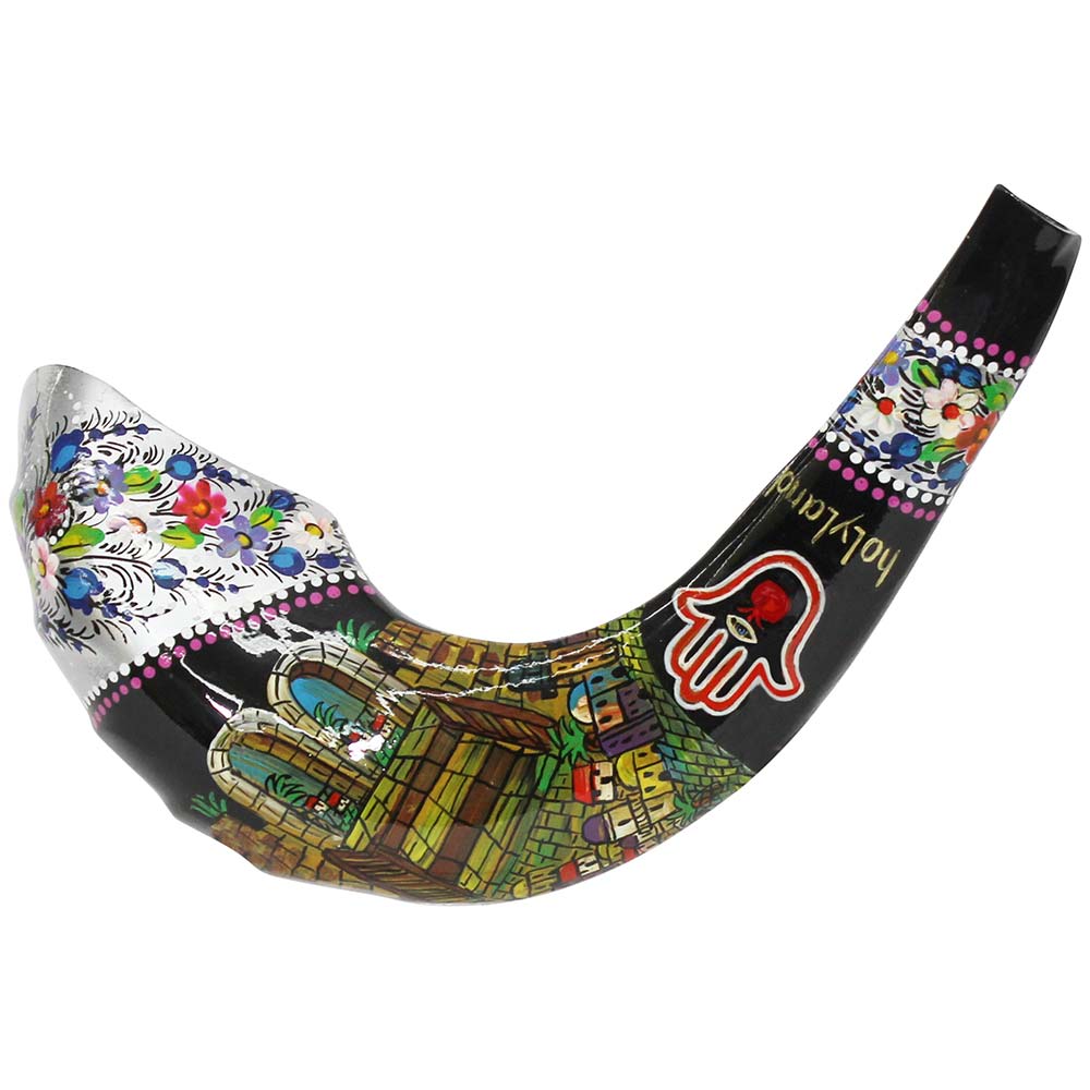 Jewish Gifts Shofar Painted Silver Jerusalem Shofar