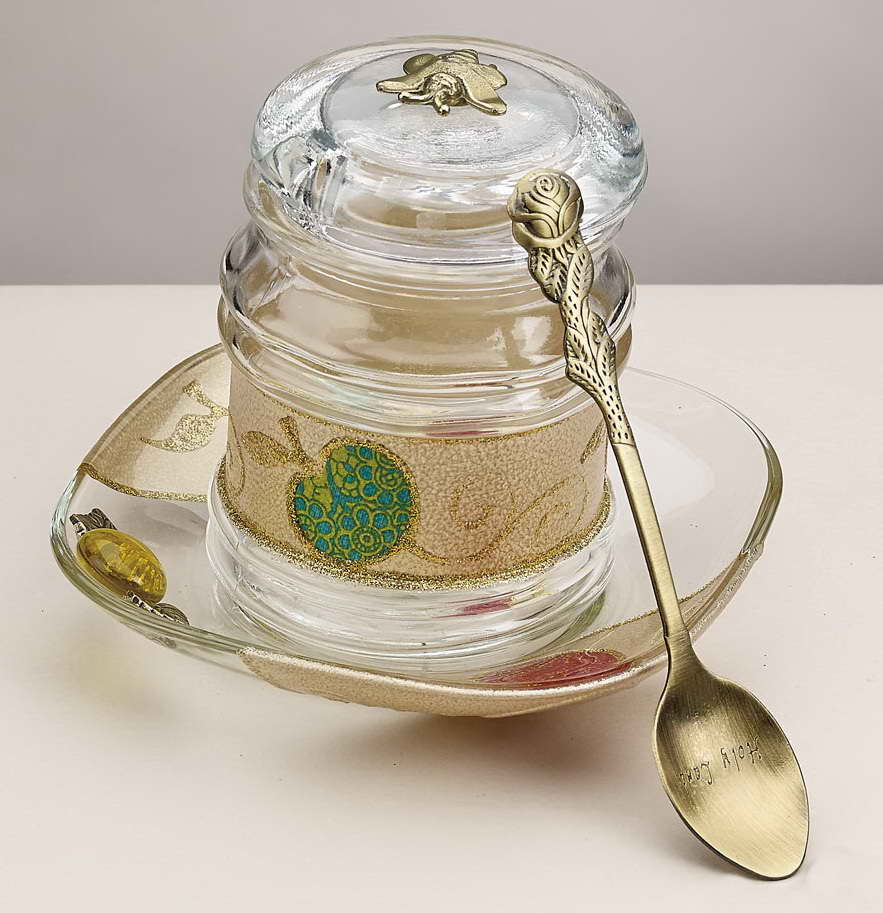 Rosh Hashanah Gift Glass Apple Designed Honey Jar Made In Israel