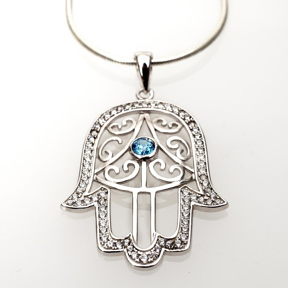 Jewish JewelryJudaica Hamsa Necklace Zirconium SilverJewish Jewelry