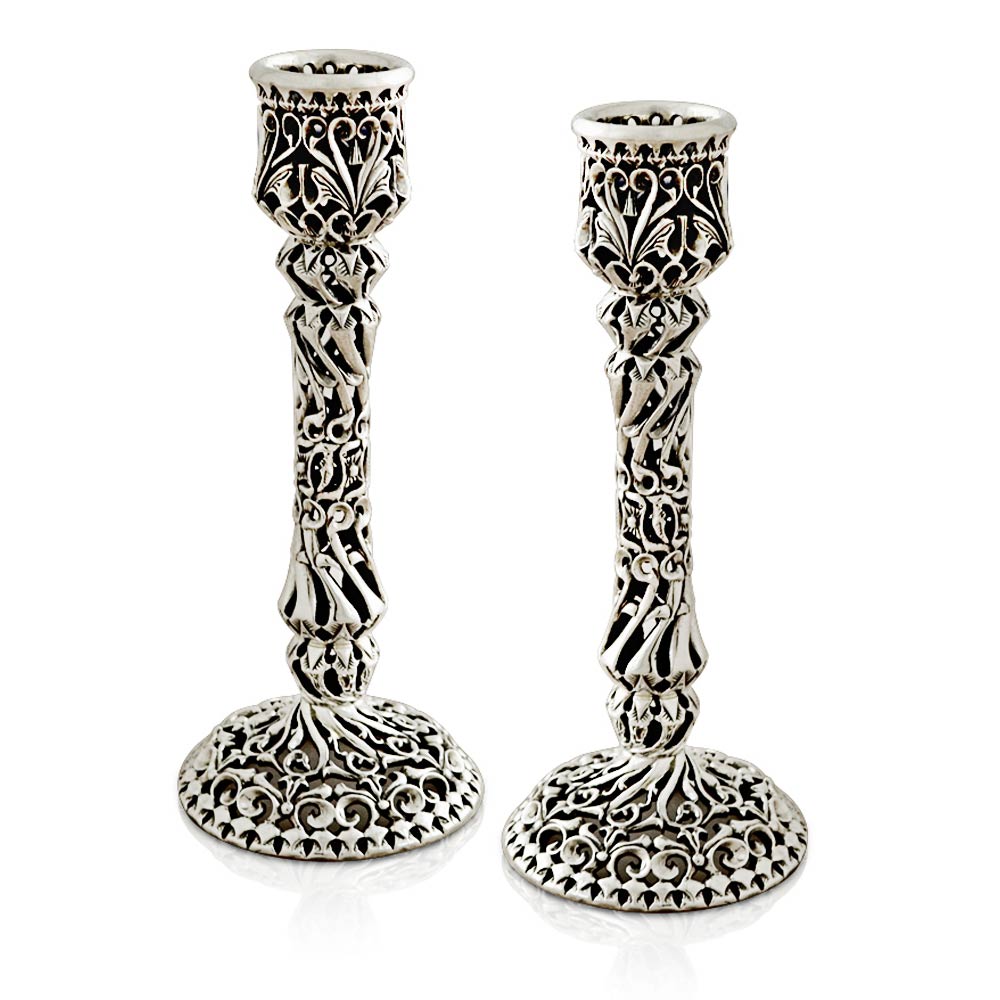Shabbat Candlesticks Swirled Sterling Silver Shabbat Candlesticks
