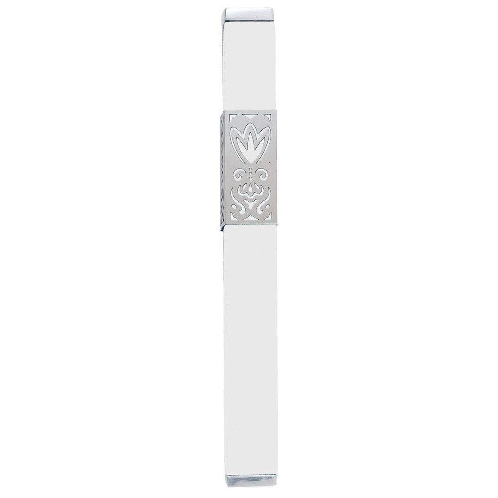 Mezuzah Cases White Metal Mezuzah Case With Shin Cutout
